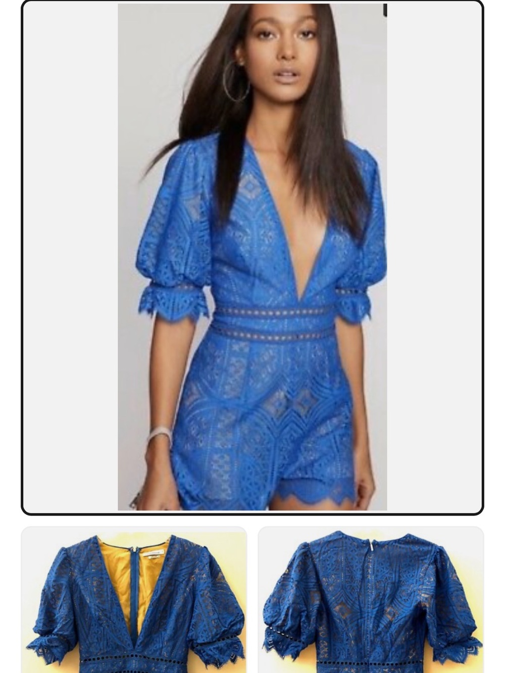 Free People x Saylor Blue Lace cottagecore plunge Romper NEW Tag SML/MSRP $255